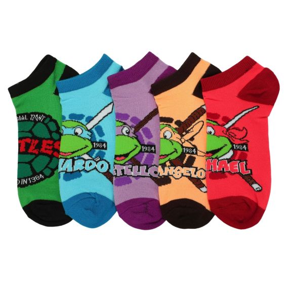 Teenage Mutant Ninja Turtles Retro Characters 5 Pack Womens Juniors Ankle  Socks